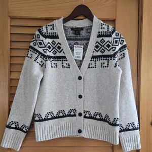 Tahari Gray and Black Geometric Cardigan Sweater